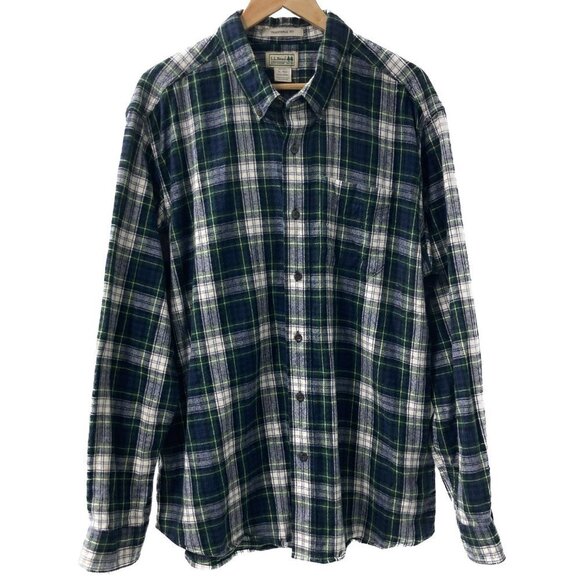 L.L. Bean Blue Green Gray Scotch Plaid Flannel Shirt Size XL Reg - Picture 1 of 7